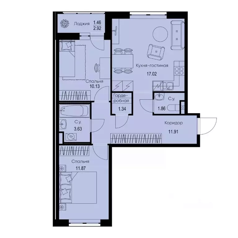 2-к кв. Ленинградская область, Всеволожский район, Заневское городское ... - Фото 1