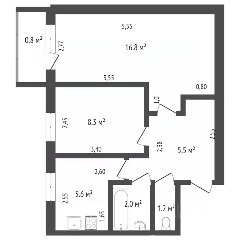 2-к кв. Башкортостан, Стерлитамак ул. Блюхера, 23 (40.5 м) - Фото 1
