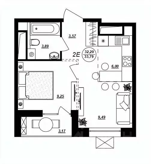 2-к кв. Хабаровский край, Хабаровск ул. Демьяна Бедного (33.79 м) - Фото 0