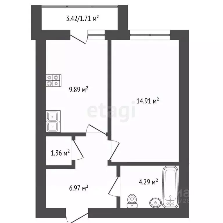 1-к кв. Калужская область, Калуга проезд 3-й Академический, 4 (38.66 ... - Фото 2