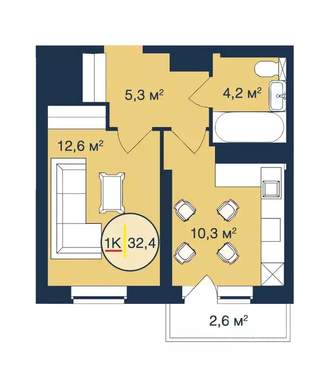 1-к кв. Тюменская область, Тюмень Таежная ул., 2 (32.4 м) - Фото 1