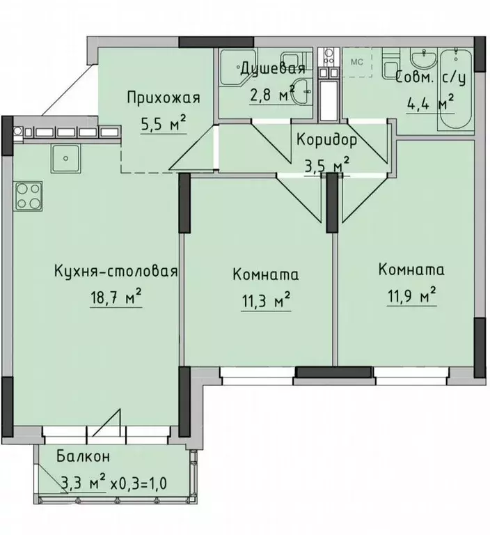 2-к кв. Удмуртия, Ижевск ул. Холмогорова, 89 (60.0 м) - Фото 0