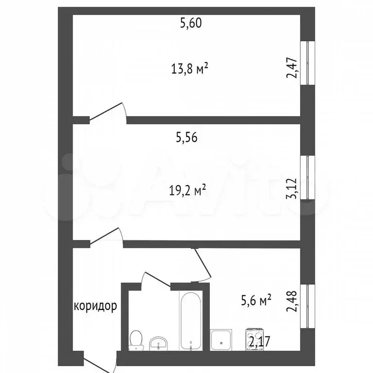 2-к. квартира, 45,7 м, 1/5 эт. - Фото 0