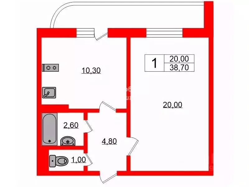 1-к кв. Санкт-Петербург Комендантский просп., 24К3 (38.7 м) - Фото 1