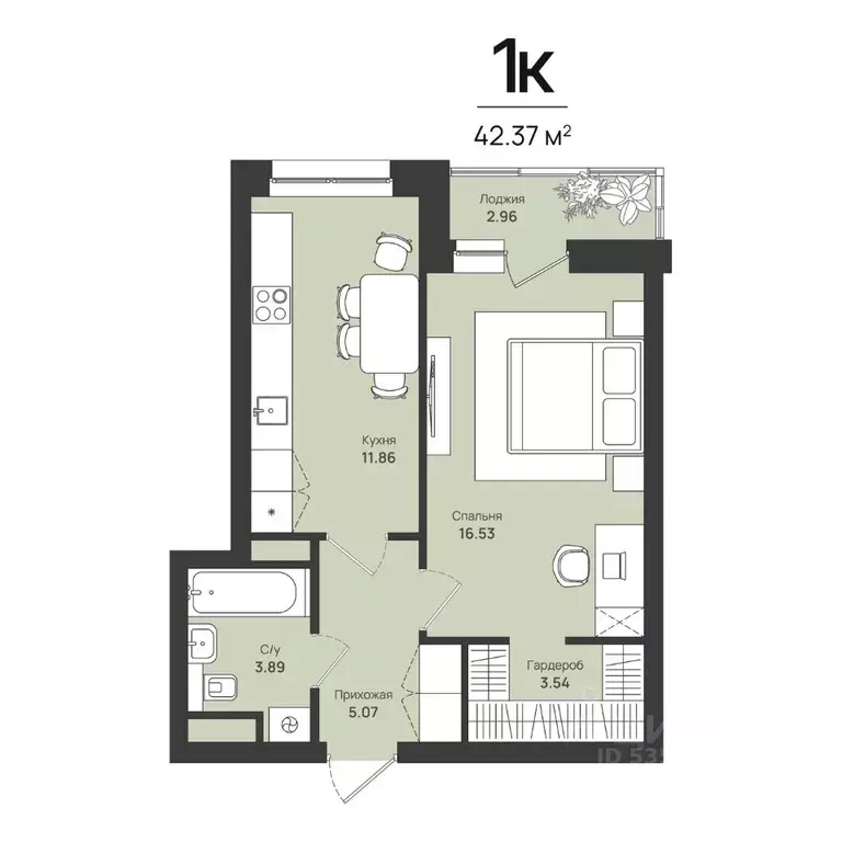 1-к кв. Пермский край, Пермь Уинская ул., 54 (42.37 м) - Фото 1