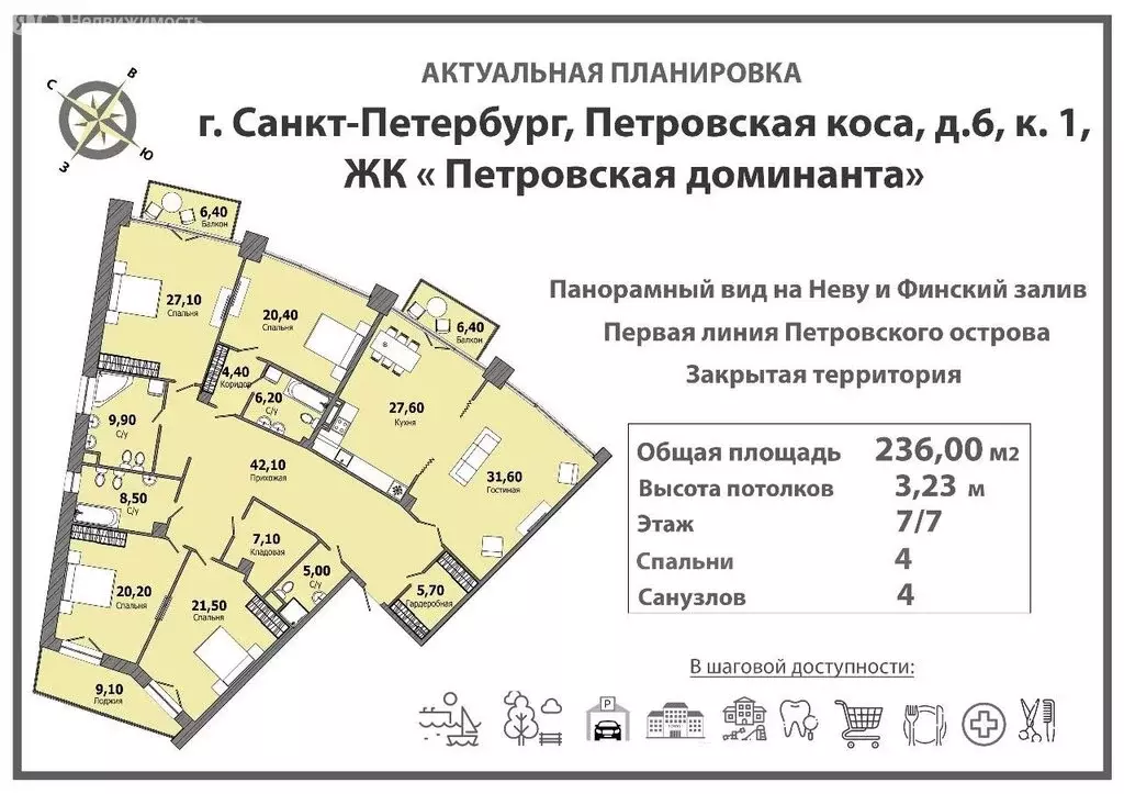 5-комнатная квартира: Санкт-Петербург, Петровская коса, 6к1 (236 м) - Фото 0