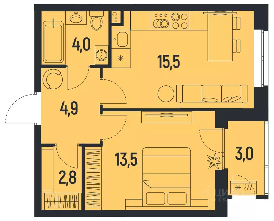 1-к кв. Пермский край, Пермь Ераничи мкр,  (42.2 м) - Фото 1