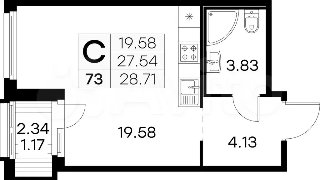 Квартира-студия, 28,7 м, 8/15 эт. - Фото 0