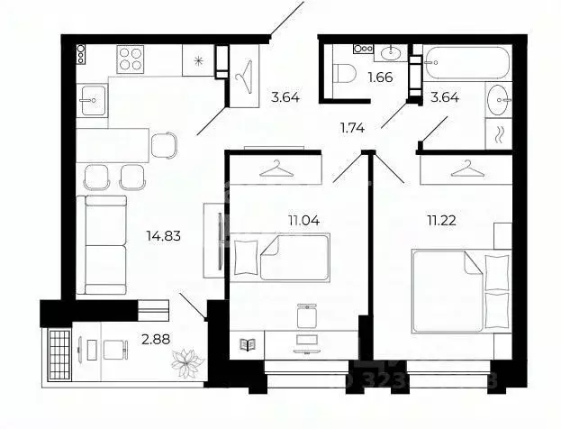 2-к кв. Липецкая область, Липецк ул. Е.И. Замятина, 1 (50.65 м) - Фото 1