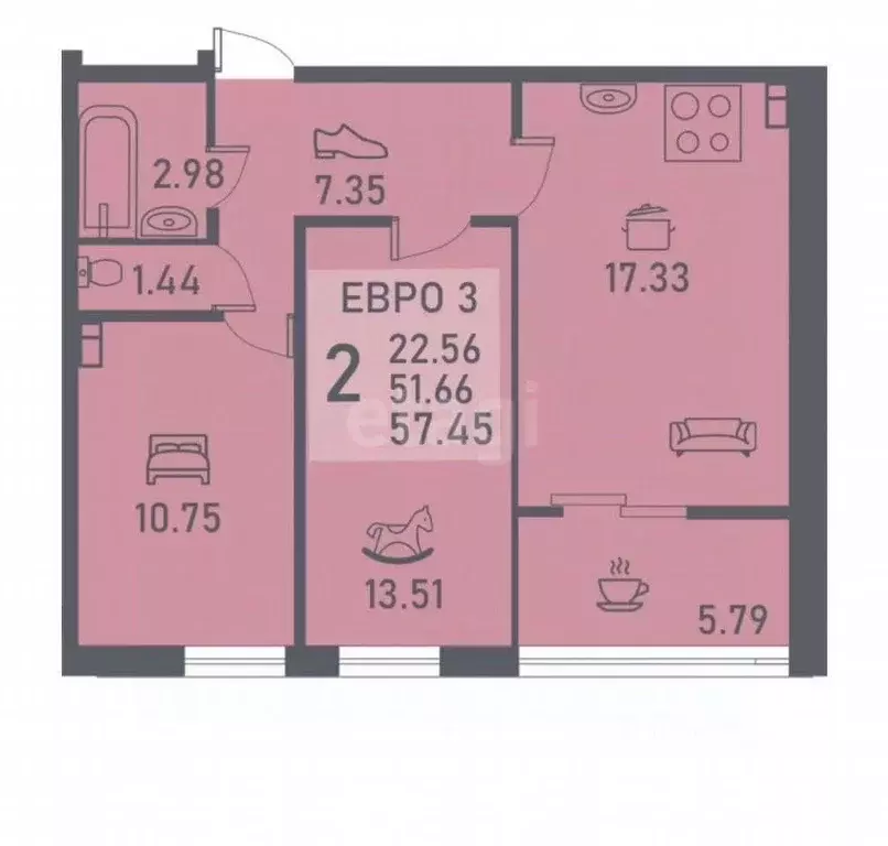 3-к кв. Липецкая область, Липецк Студеновская ул., 23Б (57.45 м) - Фото 2