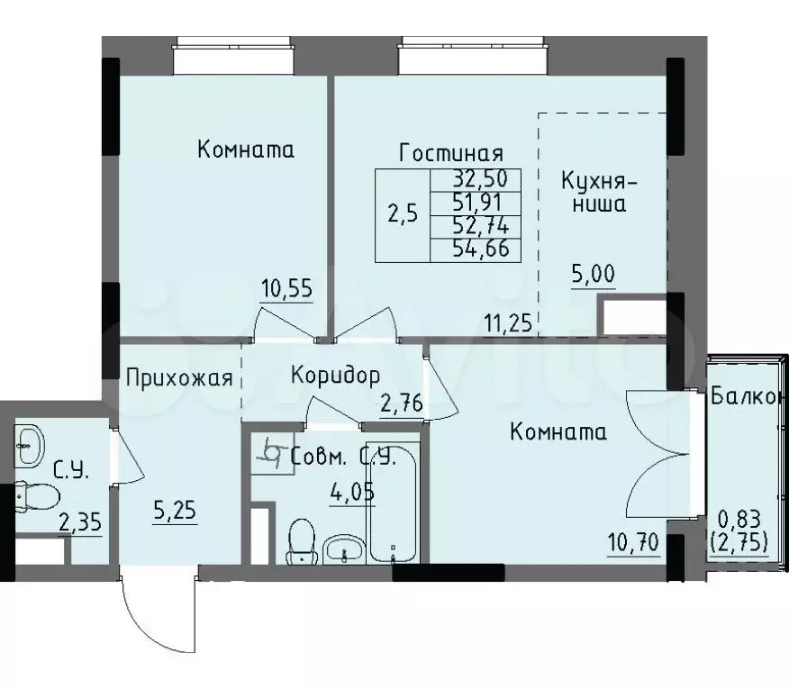 3-к. квартира, 52,7 м, 5/17 эт. - Фото 0