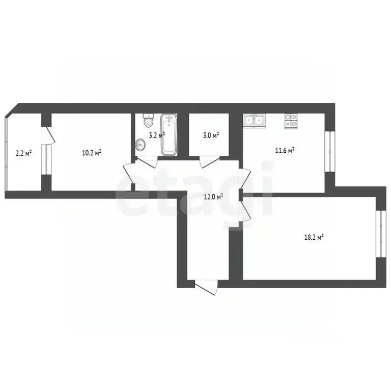2-к кв. Московская область, Коломна Пионерская ул., 54 (60.4 м) - Фото 2