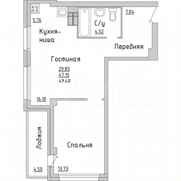 2-к. квартира, 48,7м, 14/16эт. - Фото 0