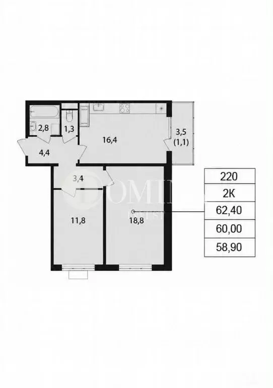 2-комнатная квартира: Москва, Варшавское шоссе, 170Ек4 (61 м) - Фото 1