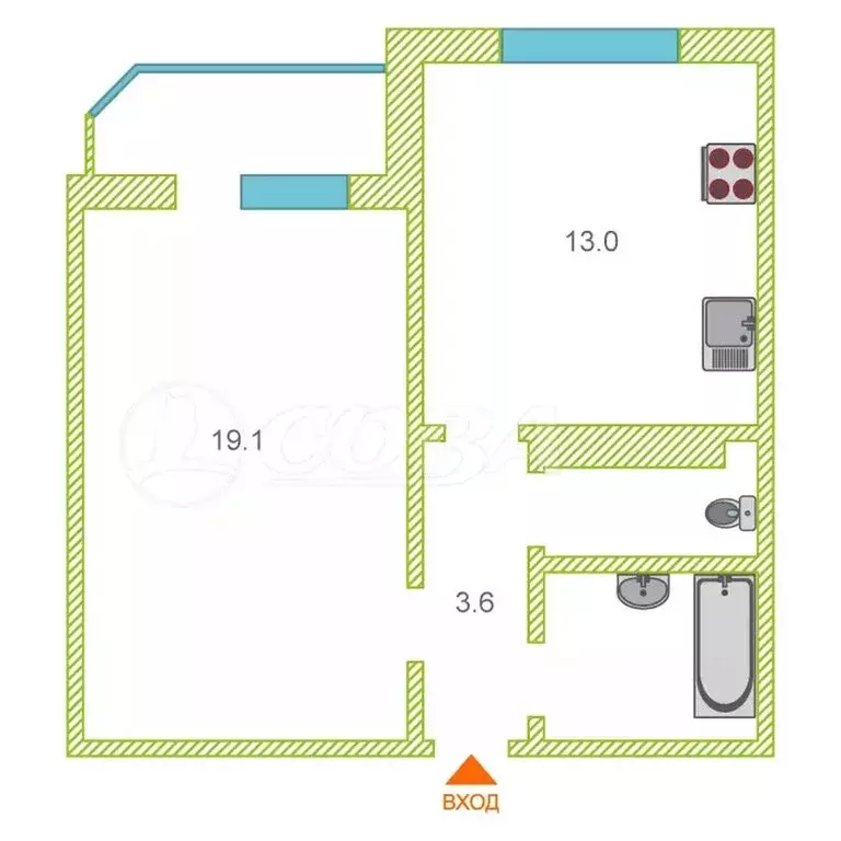 1-комнатная квартира: Тюмень, Широтная улица, 192 (42 м) - Фото 2