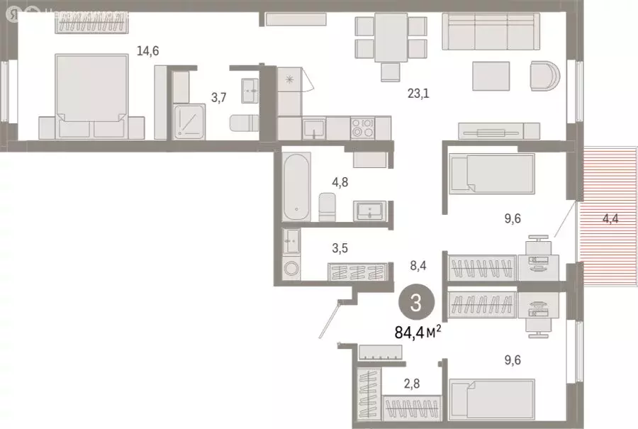 3-комнатная квартира: Омск, Кировский округ (84.38 м) - Фото 1