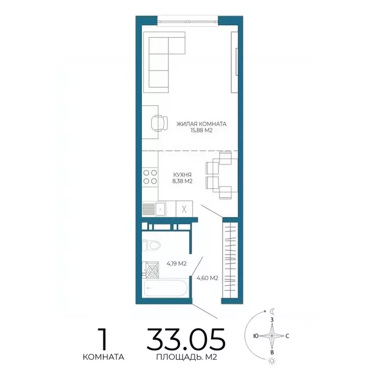 1-к кв. Пензенская область, Пенза Чаадаев жилой комплекс (33.05 м) - Фото 1