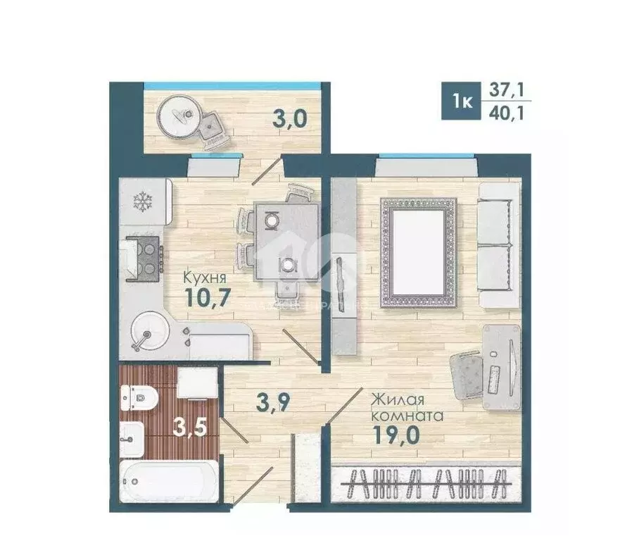 1-комнатная квартира: Новосибирск, Спортивная улица, 41 (40.7 м) - Фото 1