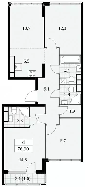 4-комнатная квартира: Москва, Бартеневская улица, 16 (76.9 м) - Фото 0