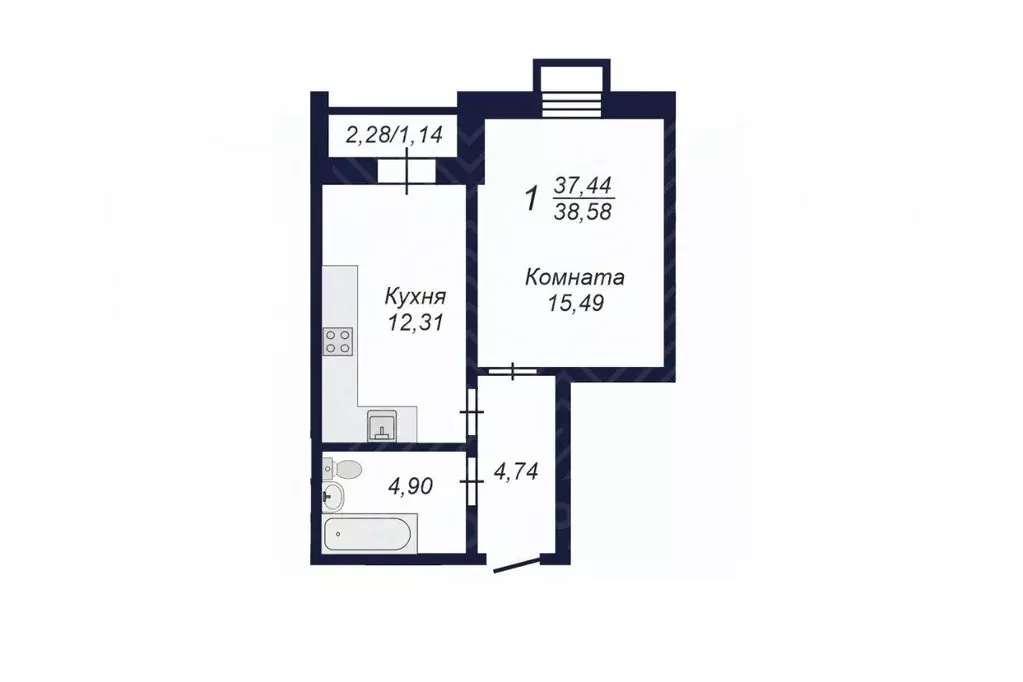 1-к кв. Челябинская область, Челябинск Заручейный кв-л,  (38.58 м) - Фото 2