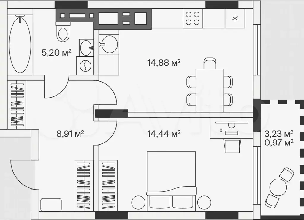 1-к. квартира, 44,4 м, 7/7 эт. - Фото 1