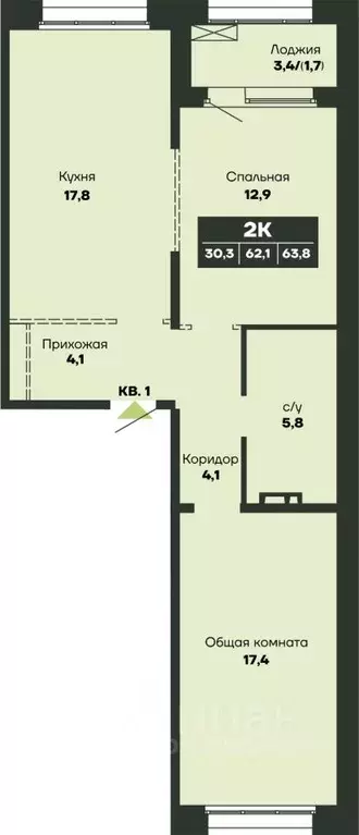 2-к кв. Новосибирская область, Новосибирск Гренландия жилой комплекс ... - Фото 0