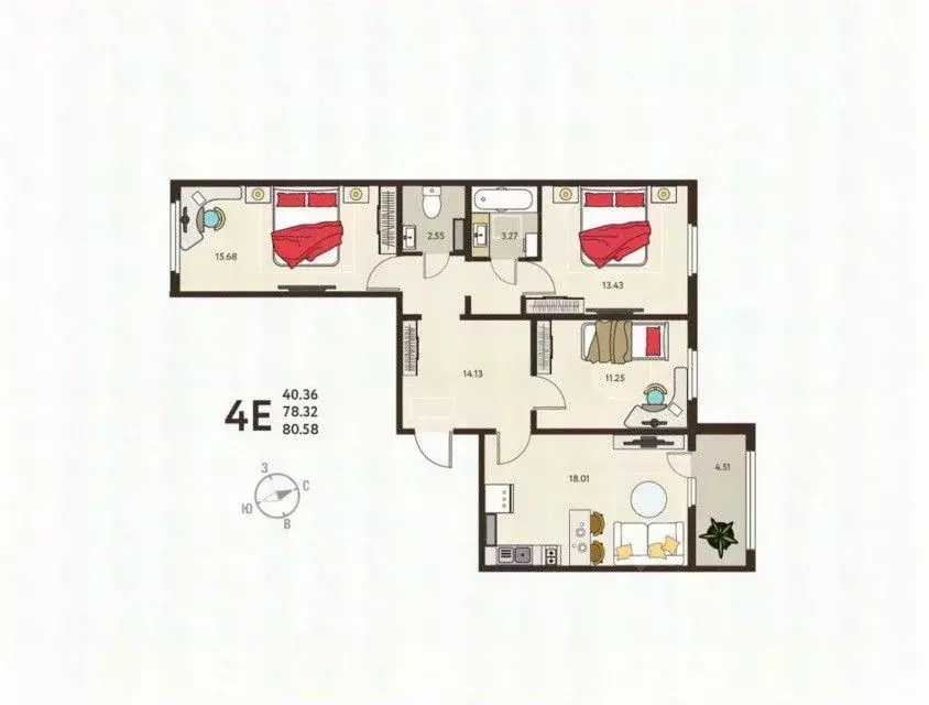 3-к кв. Курская область, Курск ул. Энгельса, 115 (80.6 м) - Фото 1
