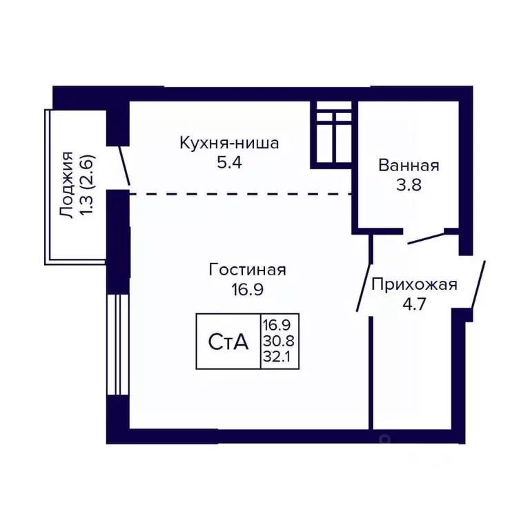 Студия Новосибирская область, Новосибирск ул. Бородина, 54 (32.1 м) - Фото 0