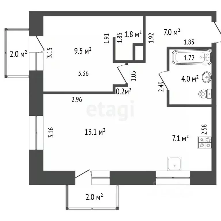 2-к кв. Хабаровский край, Комсомольск-на-Амуре просп. Мира, 13 (42.7 ... - Фото 2