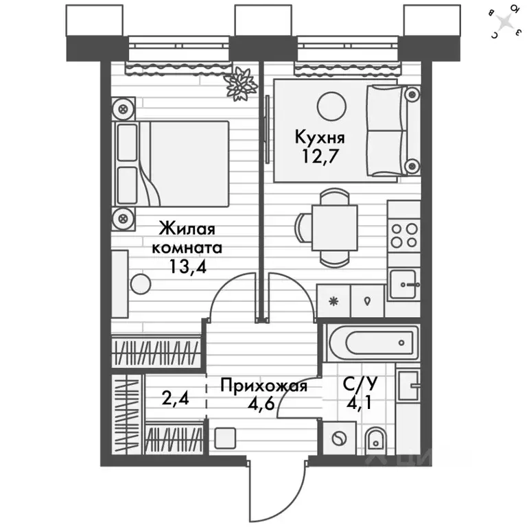1-к кв. Приморский край, Владивосток Снеговая Падь мкр, ул. Адмирала ... - Фото 2