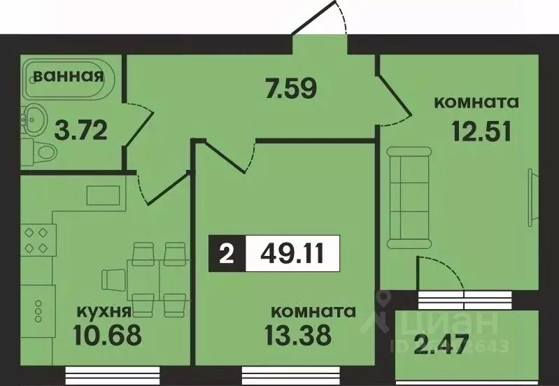 2-к кв. Владимирская область, Муром ул. 1-я Новослободская (49.11 м) - Фото 0