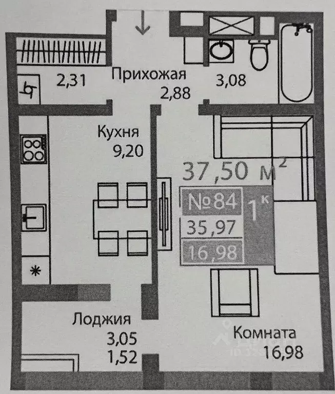 1-к кв. Крым, Симферополь просп. Александра Суворова, 99 (34.5 м) - Фото 1