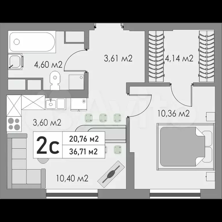 2-к. квартира, 36,7 м, 3/9 эт. - Фото 0