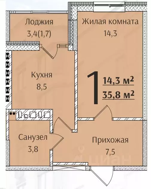 1-к кв. Ростовская область, Батайск  (35.8 м) - Фото 0