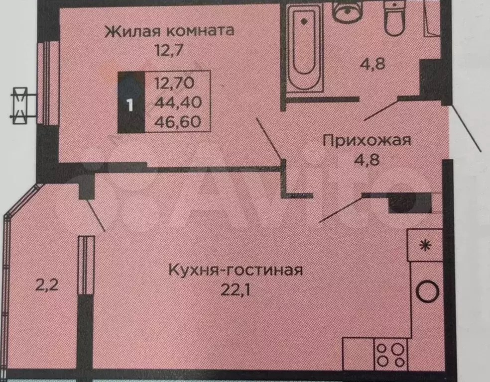 1-к. квартира, 44 м, 8/24 эт. - Фото 0