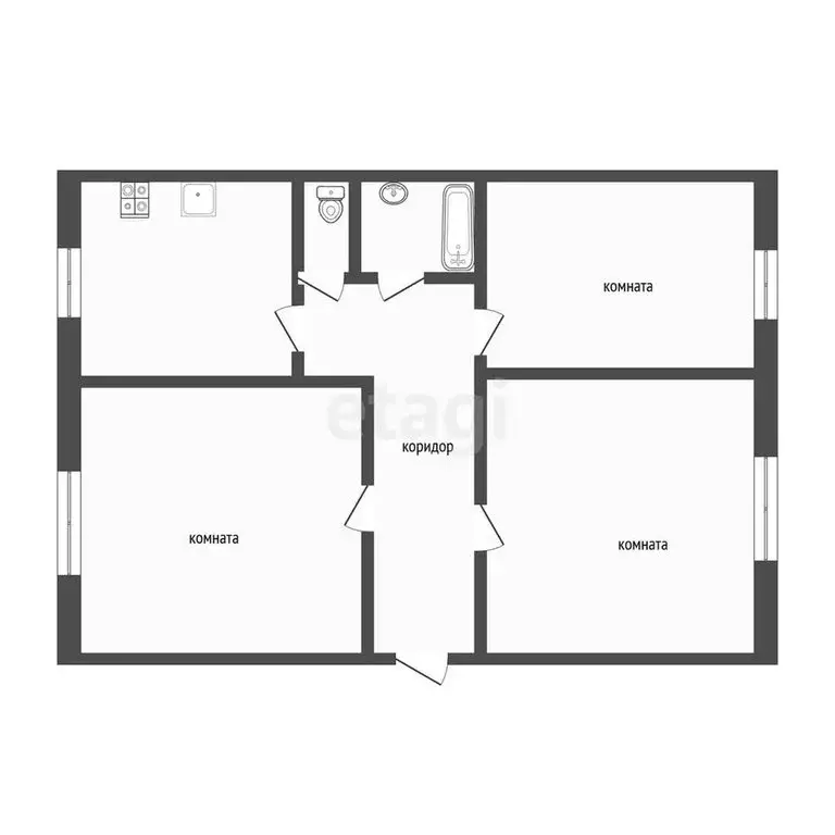 1к в 3-комнатной квартире (20.7 м) - Фото 1