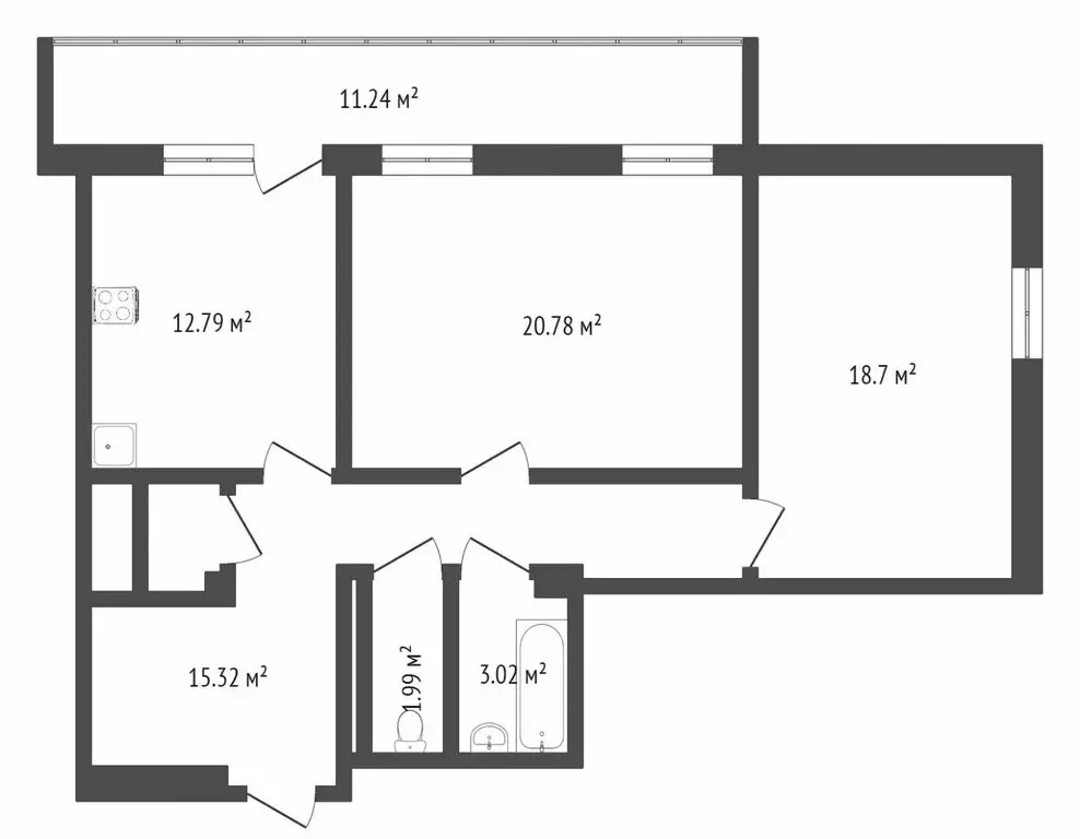 2-комнатная квартира: Тюмень, Широтная улица, 191 (61.9 м) - Фото 0