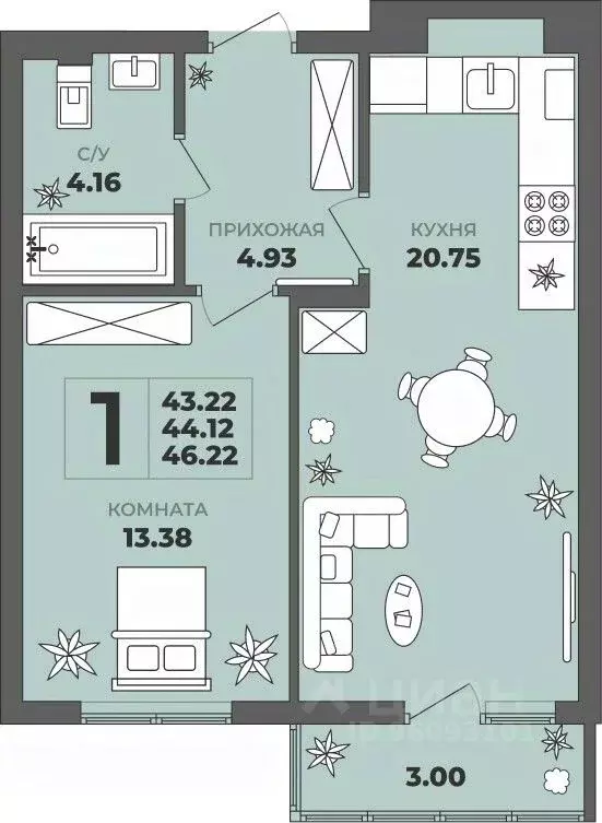 1-к кв. Калининградская область, Калининград ул. Генерала Толстикова, ... - Фото 1