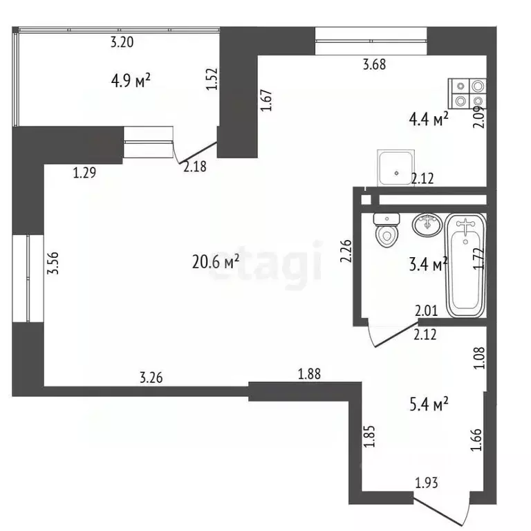 Студия Тюменская область, Тюмень Дамбовская ул., 29к2 (33.8 м) - Фото 2