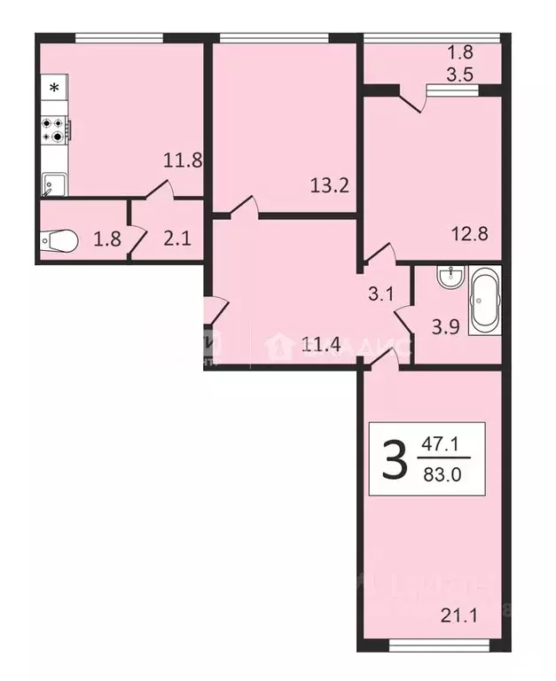 3-к кв. Воронежская область, Воронеж ул. Загоровского, 9/3 (83.0 м) - Фото 0