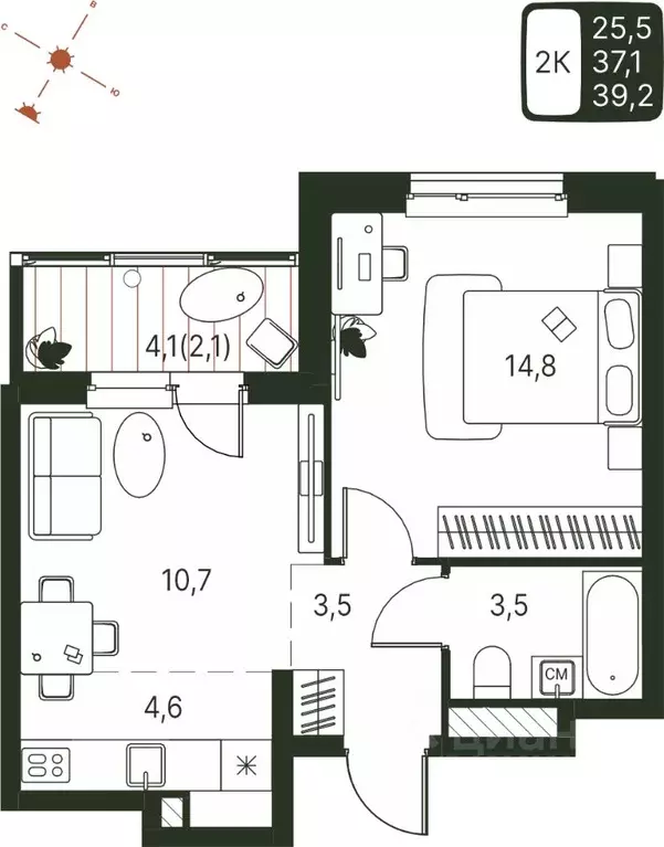 Студия Пермский край, Пермь ул. Серебристая, 1 (39.2 м) - Фото 1