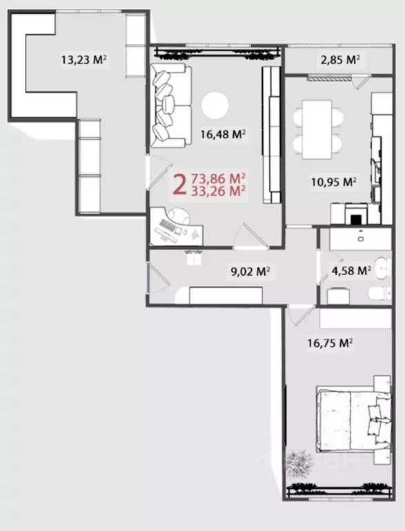 3-к кв. Тверская область, Тверь бул. Гусева, 46 (73.4 м) - Фото 2