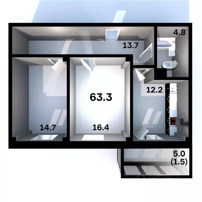 2-к кв. Псковская область, Псков Пароменская ул., 28 (63.3 м) - Фото 1