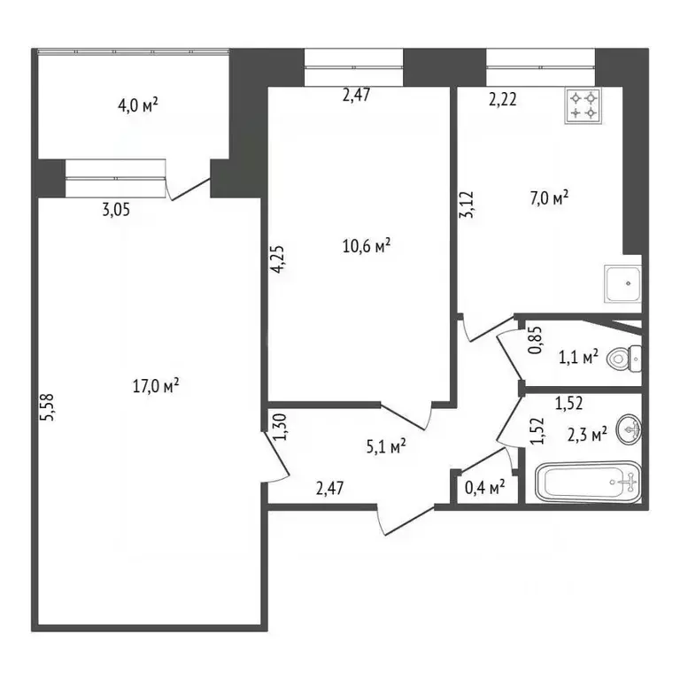 2-к кв. Башкортостан, Уфа Российская ул., 41/1 (43.5 м) - Фото 1