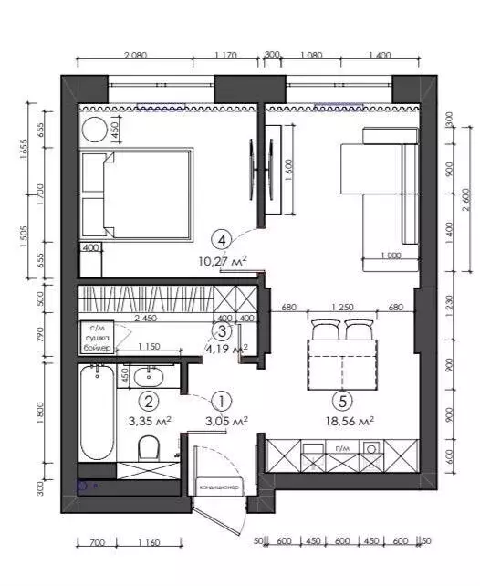 2-комнатная квартира: Москва, Новоалексеевская улица, 16к4 (42 м) - Фото 1