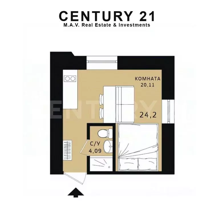 Студия Санкт-Петербург Мгинская ул., 5 (24.2 м) - Фото 0