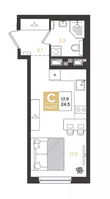 Квартира-студия: Краснодар, квартал Самолёт (24.5 м) - Фото 0