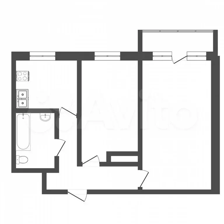 2-к. квартира, 43,8 м, 4/5 эт. - Фото 0