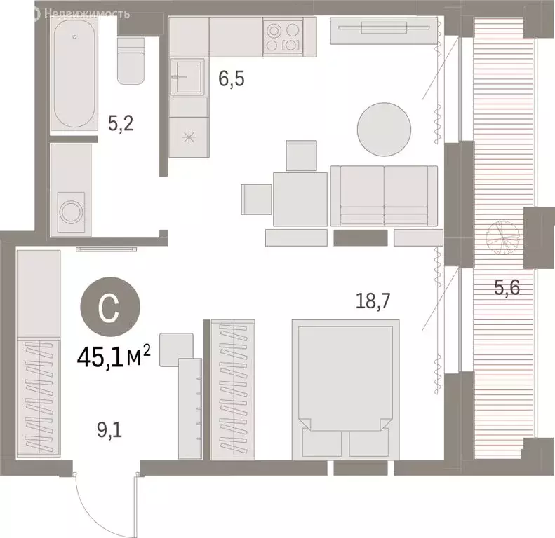 Квартира-студия: Новосибирск, жилой комплекс Мылзавод (45.1 м) - Фото 1