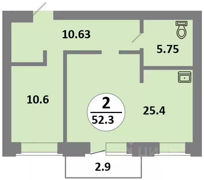 2-к кв. Красноярский край, Красноярск Соколовская ул., 52 (53.3 м) - Фото 0